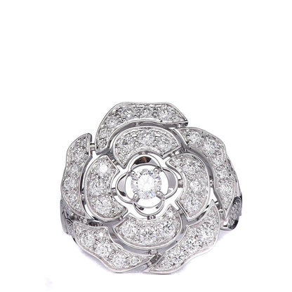 Chanel 18K White Gold Diamond Bouton de Camélia Ring 56 7.5 1 of 6
