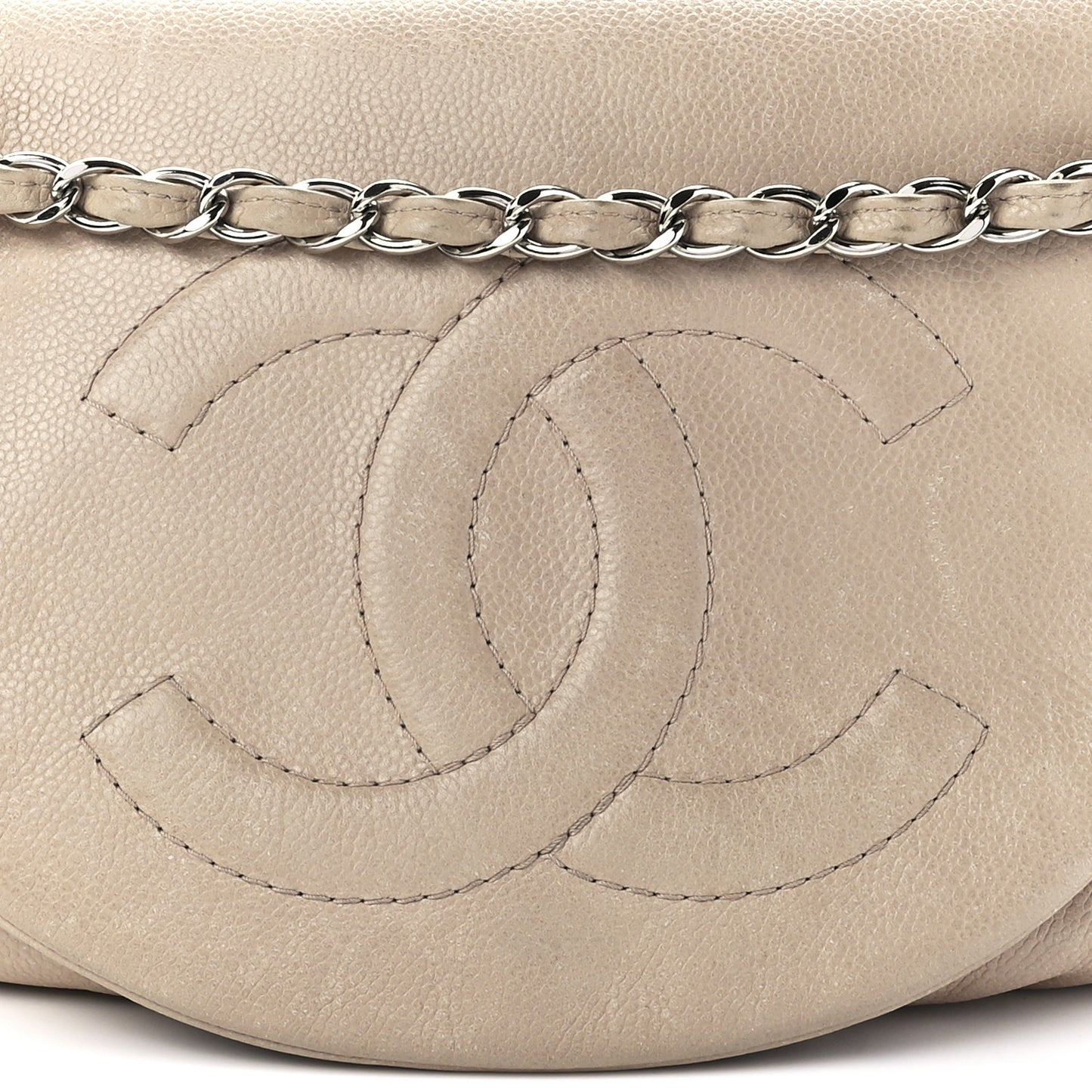 Caviar Half Moon Large Flap Beige