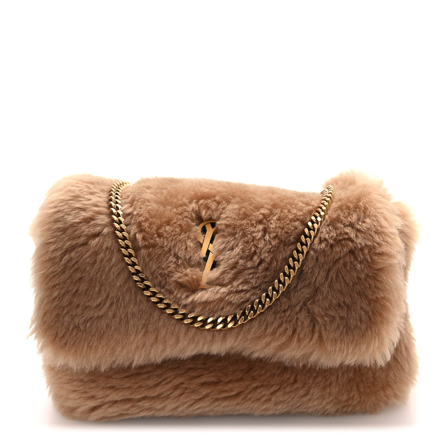 Saint Laurent Shearling Calfskin Small Reversible Monogram Kate Satchel Ecru Dark Brown 1 of 12
