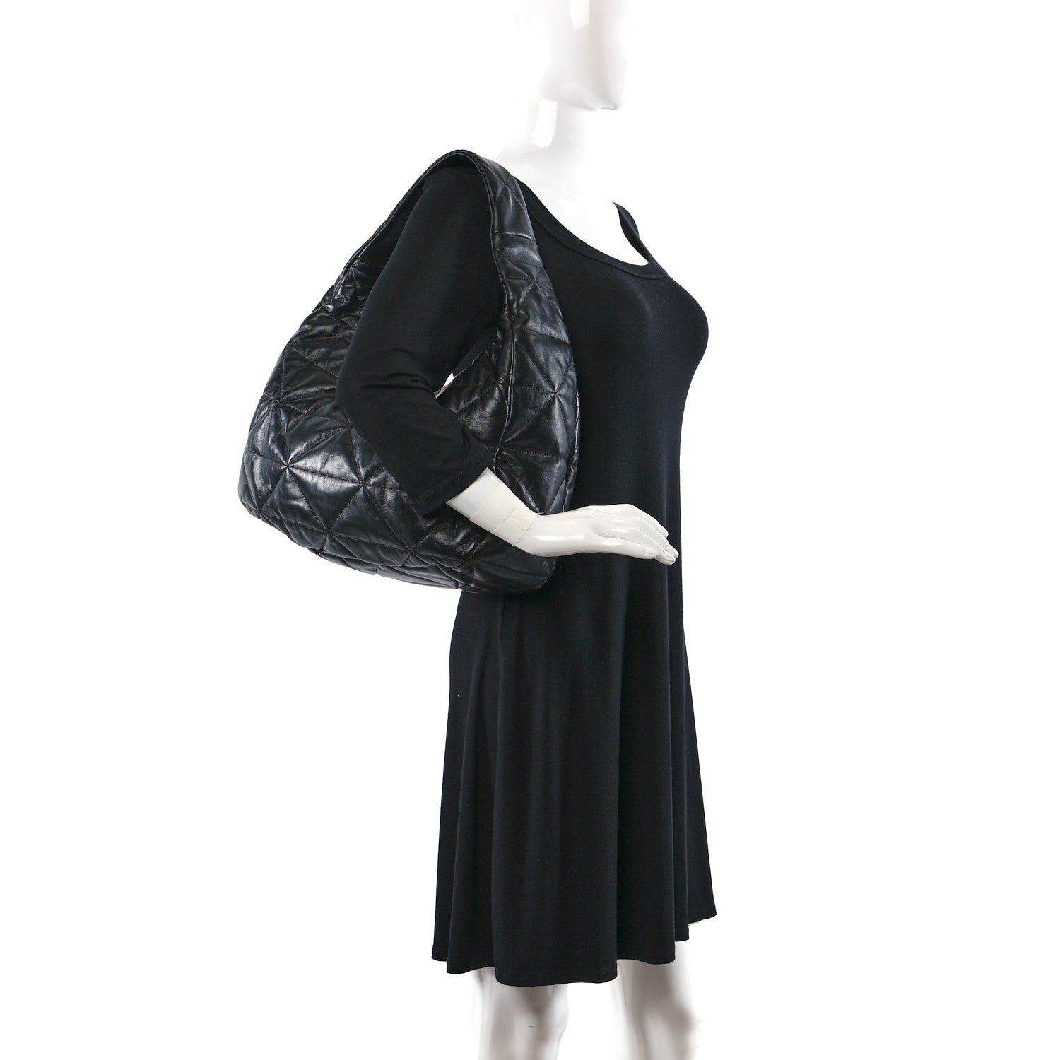 Prada Nappa Triangle Stitched Patchwork Large Zippered Hobo Bag Black 2 of 8