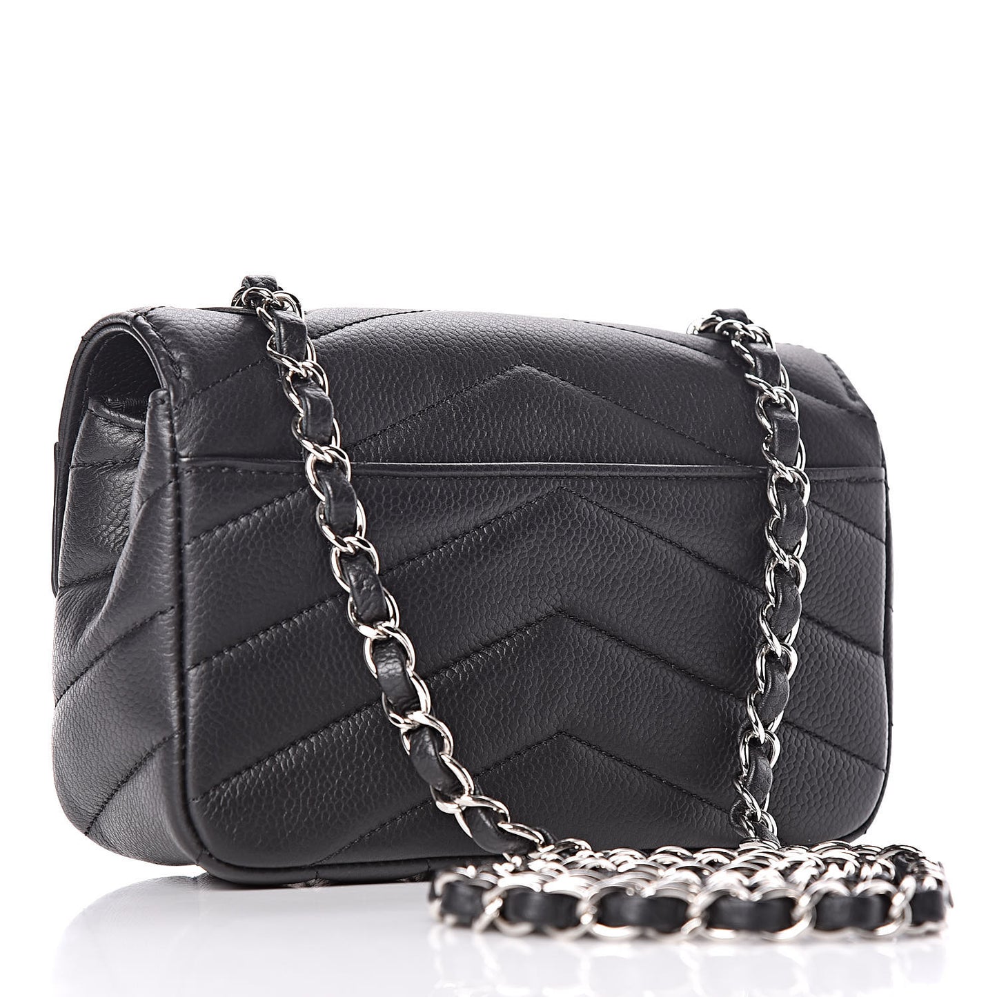 Caviar Chevron Quilted Small Single Flap Black