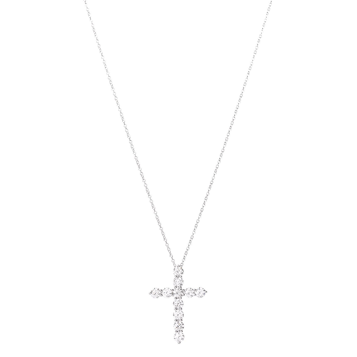 Tiffany Platinum Diamond Large Cross Pendant Necklace 1 of 7