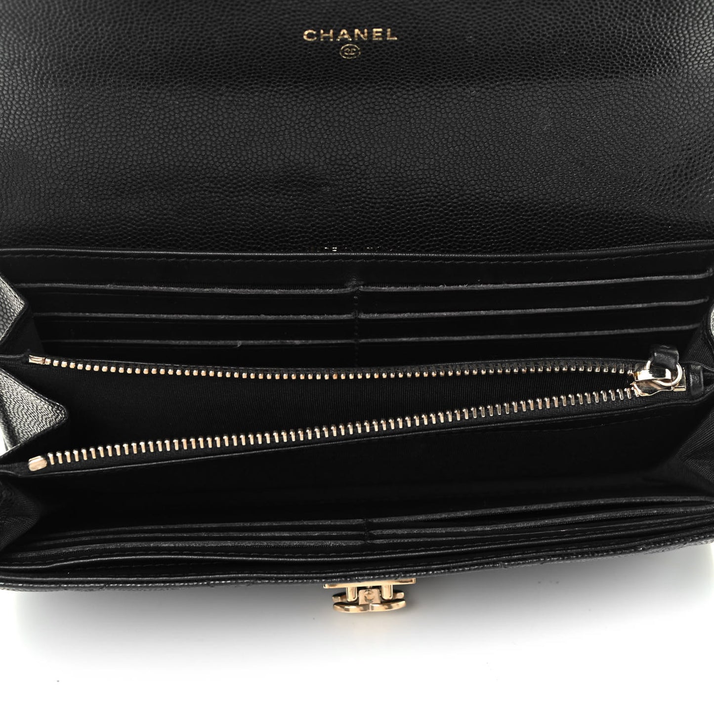 Caviar Quilted Large Golden Class Gusset Flap Wallet Black
