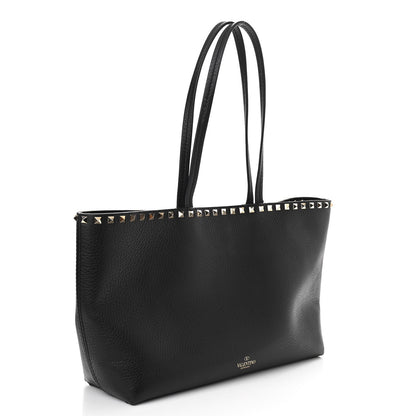 Valentino Garavani Grained Calfskin Small Rockstud Shoulder Tote Black 2 of 10