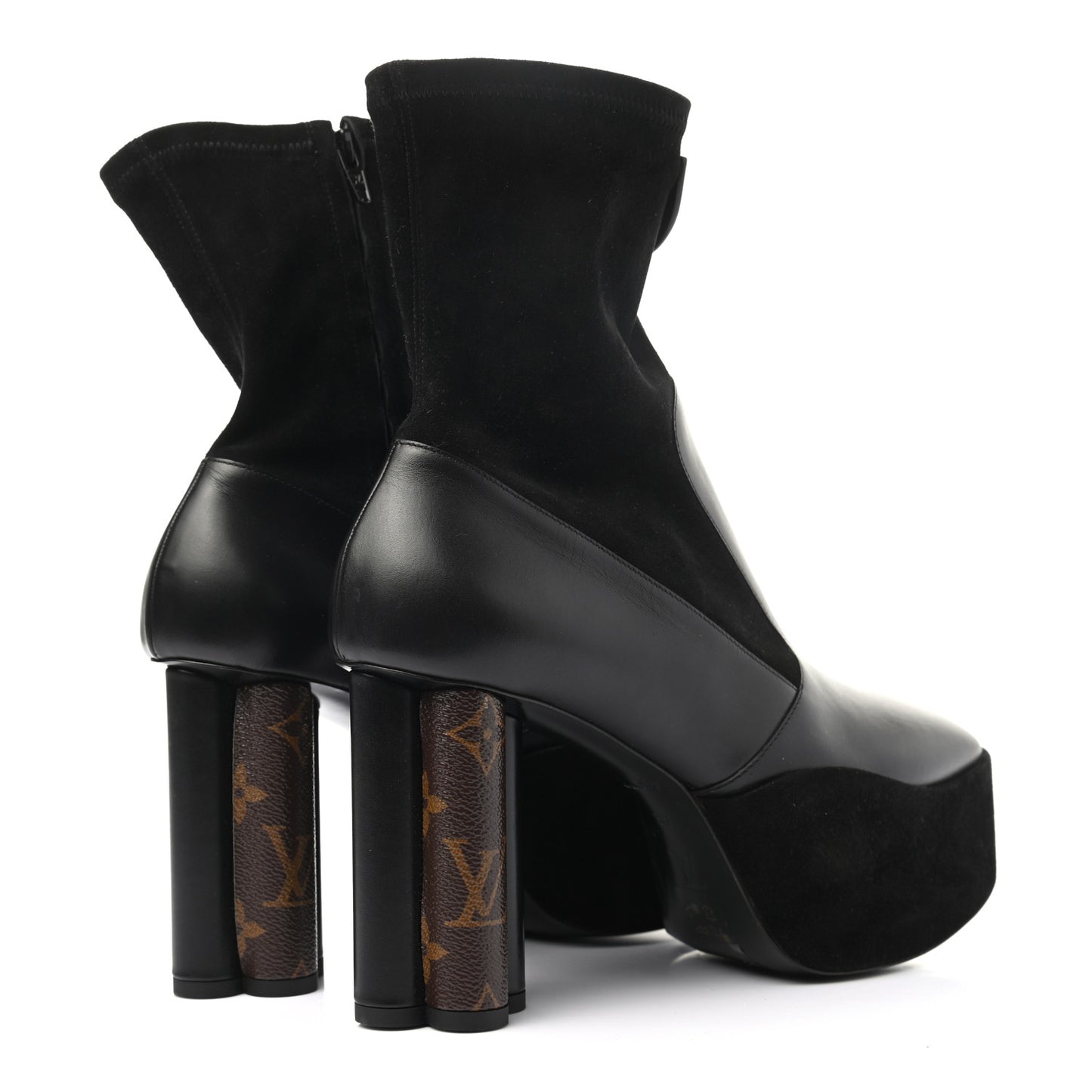Suede Calfskin Monogram Podium Platform Ankle Boots 38 Black