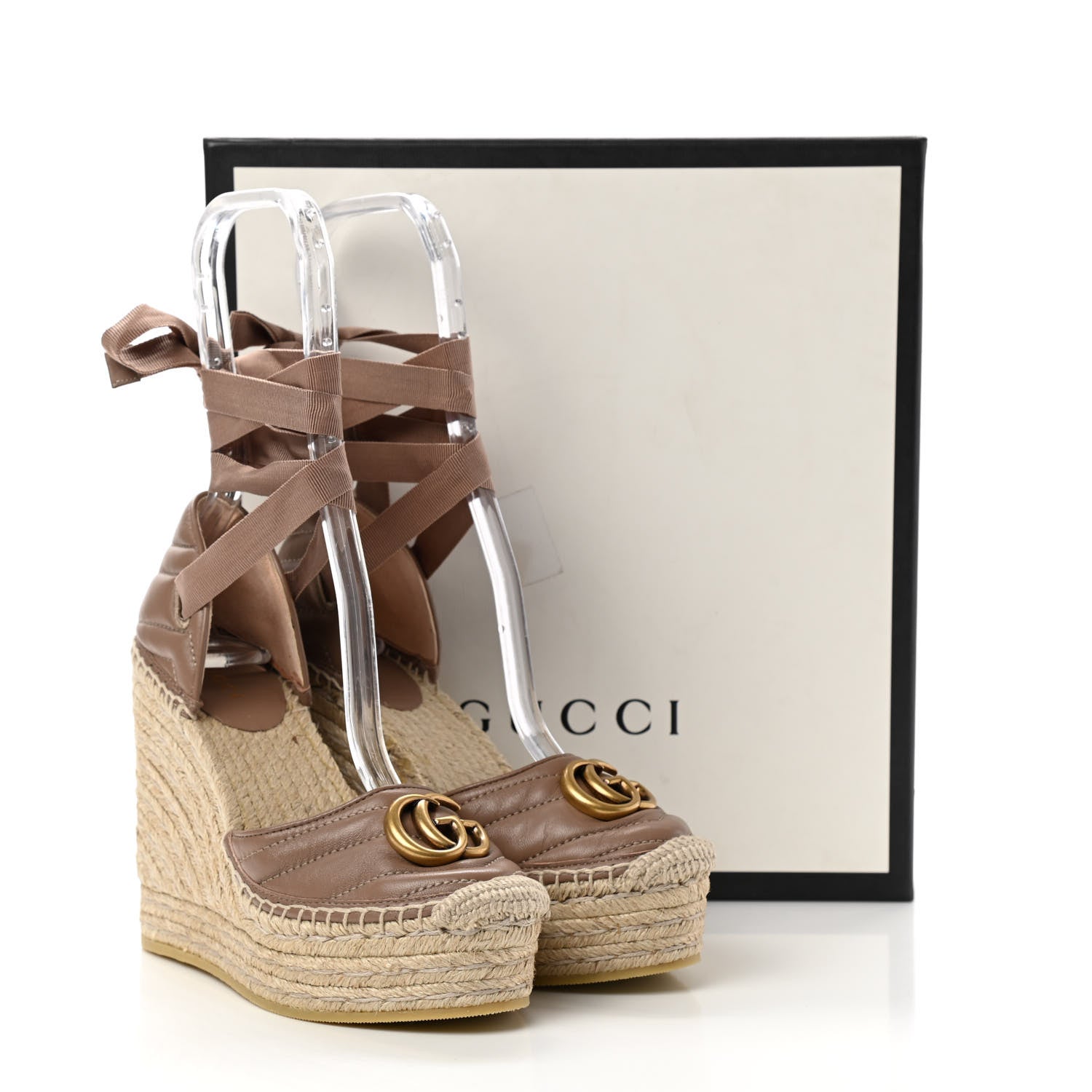 Gucci Nappa Matelasse GG Marmont Ankle Wrap Platform 35/120mm Espadrille Wedges 35 Porcelain Rose 13 of 13