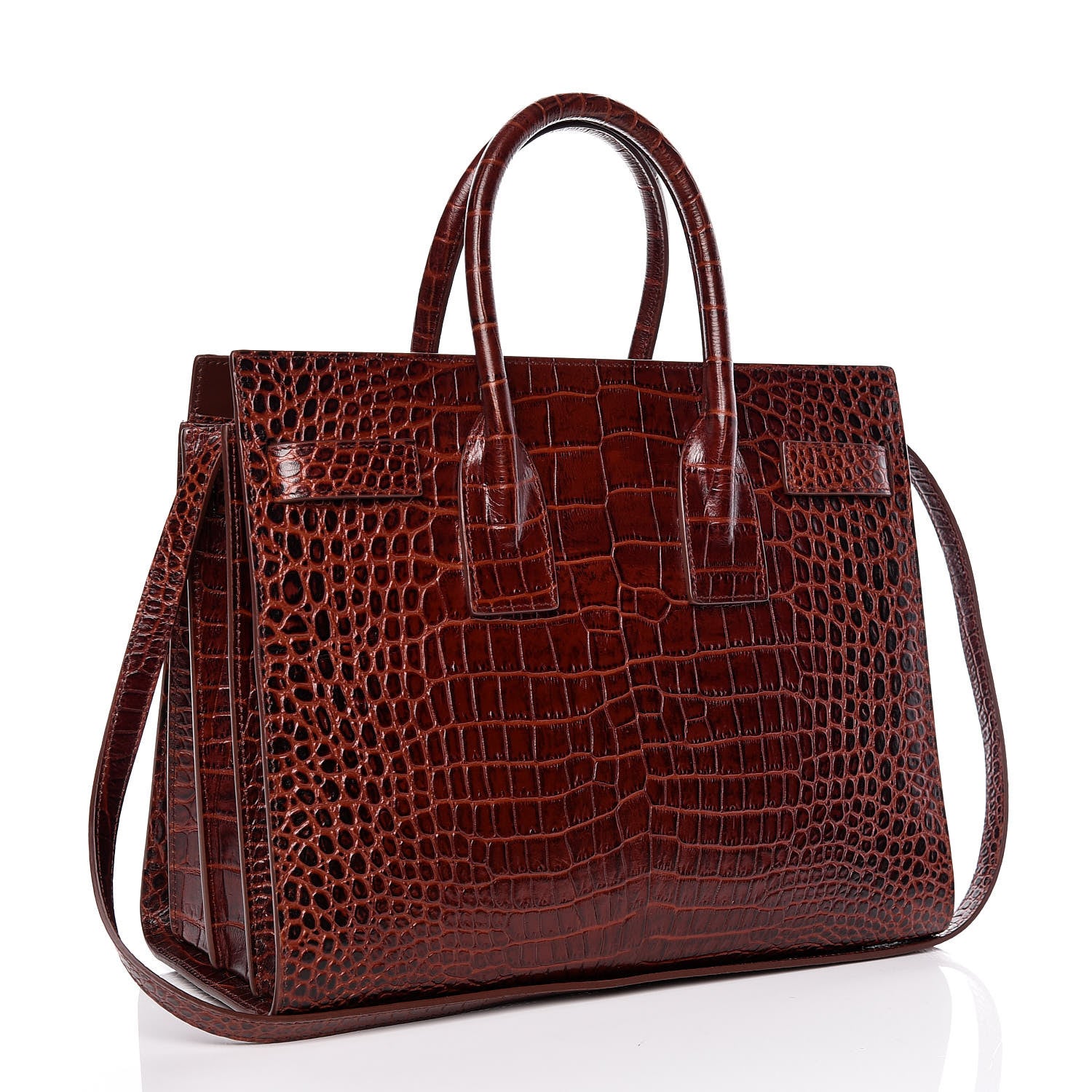 Saint Laurent Calfskin Crocodile Embossed Small Sac de Jour Dark Blood 4 of 10