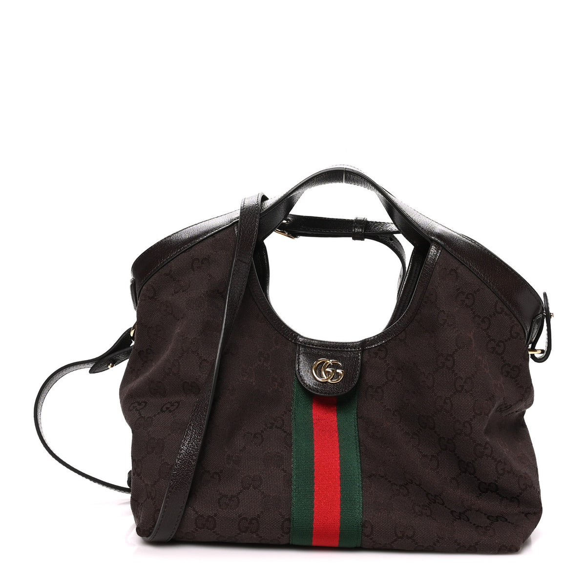 Gucci Denim GG Monogram Web Small Giglio Tote Dark Brown 1 of 11