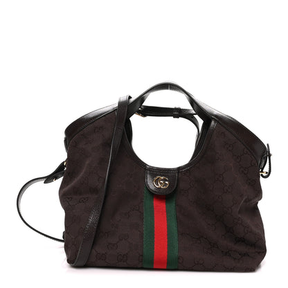 Gucci Denim GG Monogram Web Small Giglio Tote Dark Brown 1 of 11