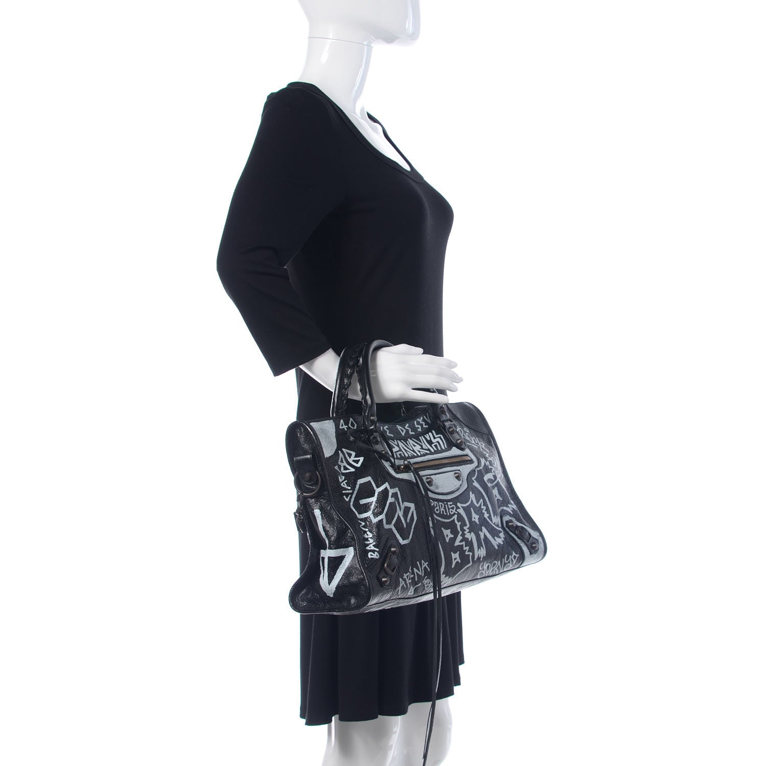 Balenciaga Agneau Arena Graffiti All Over Classic Hardware City Black White 2 of 11