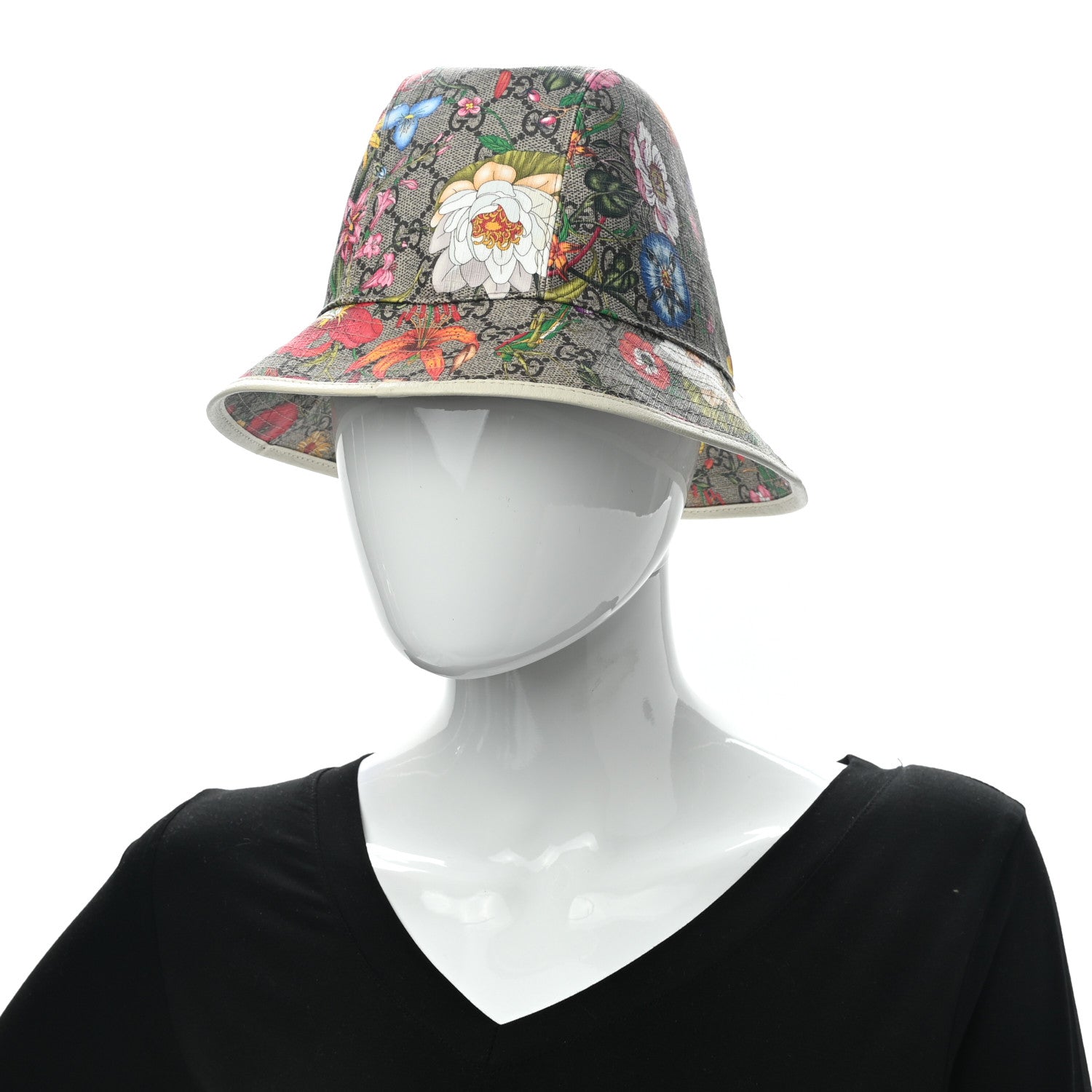 Gucci GG Supreme Monogram Flora Bucket Hat 56 White 2 of 9