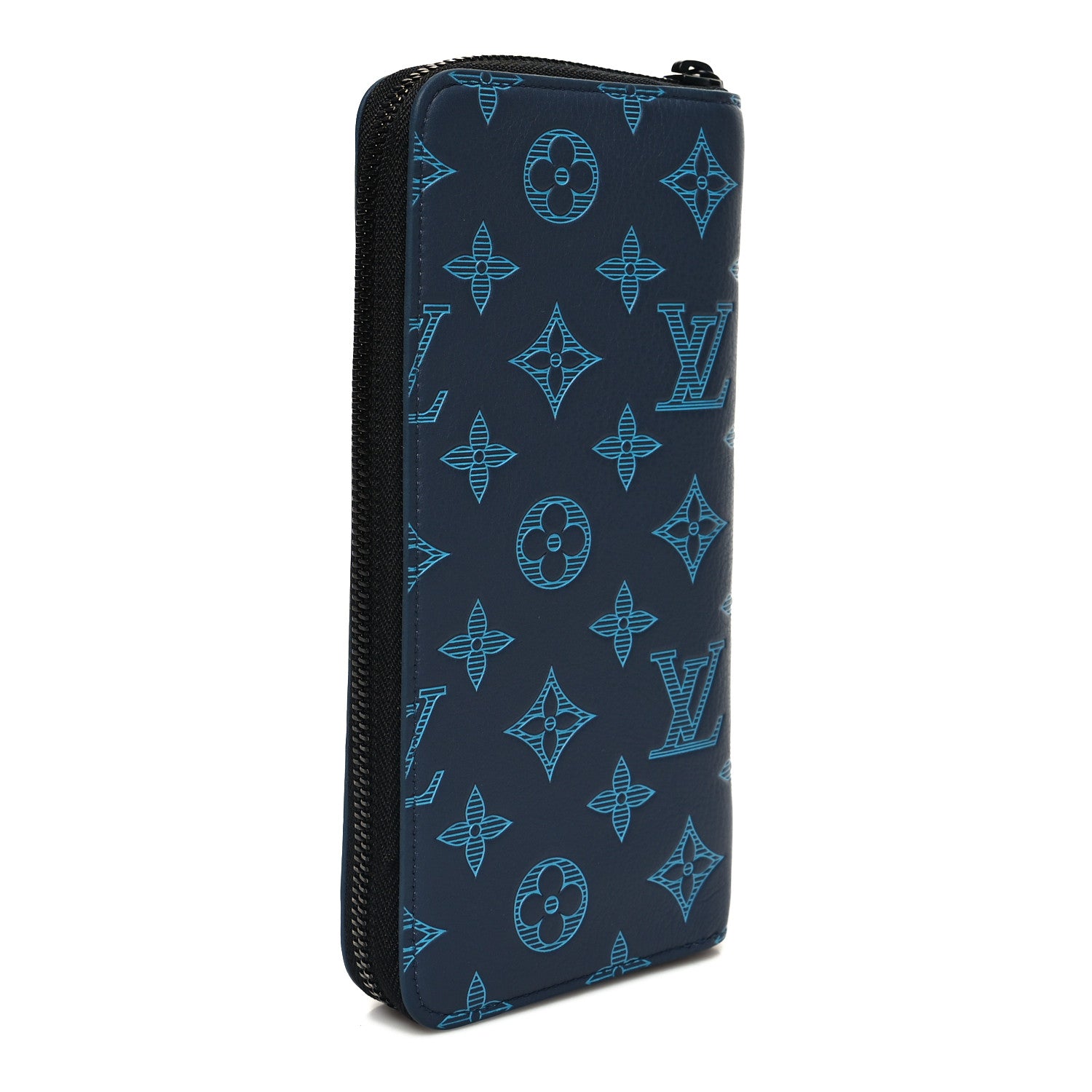 Louis Vuitton Calfskin Monogram Shadow Vertical Zippy Wallet Blue 3 of 10