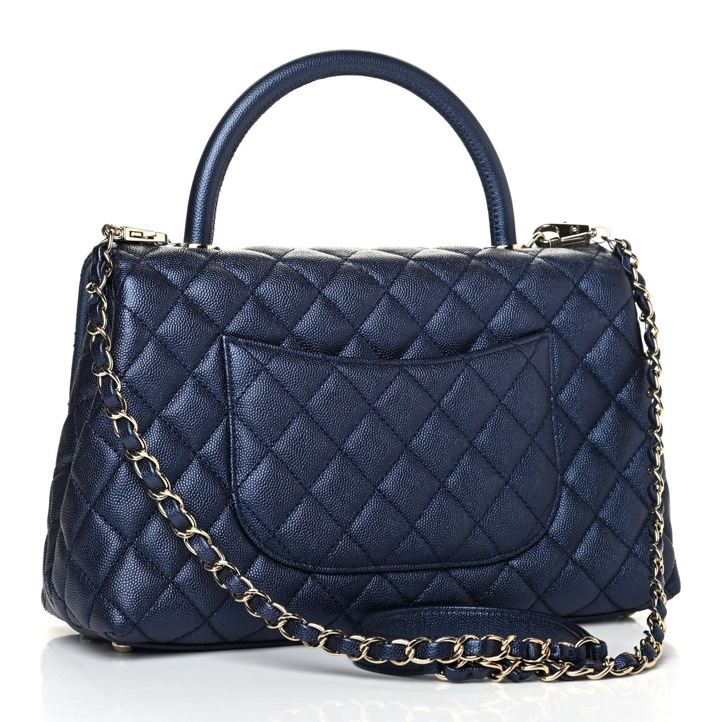 Iridescent Caviar Quilted Small Coco Handle Flap Dark Blue