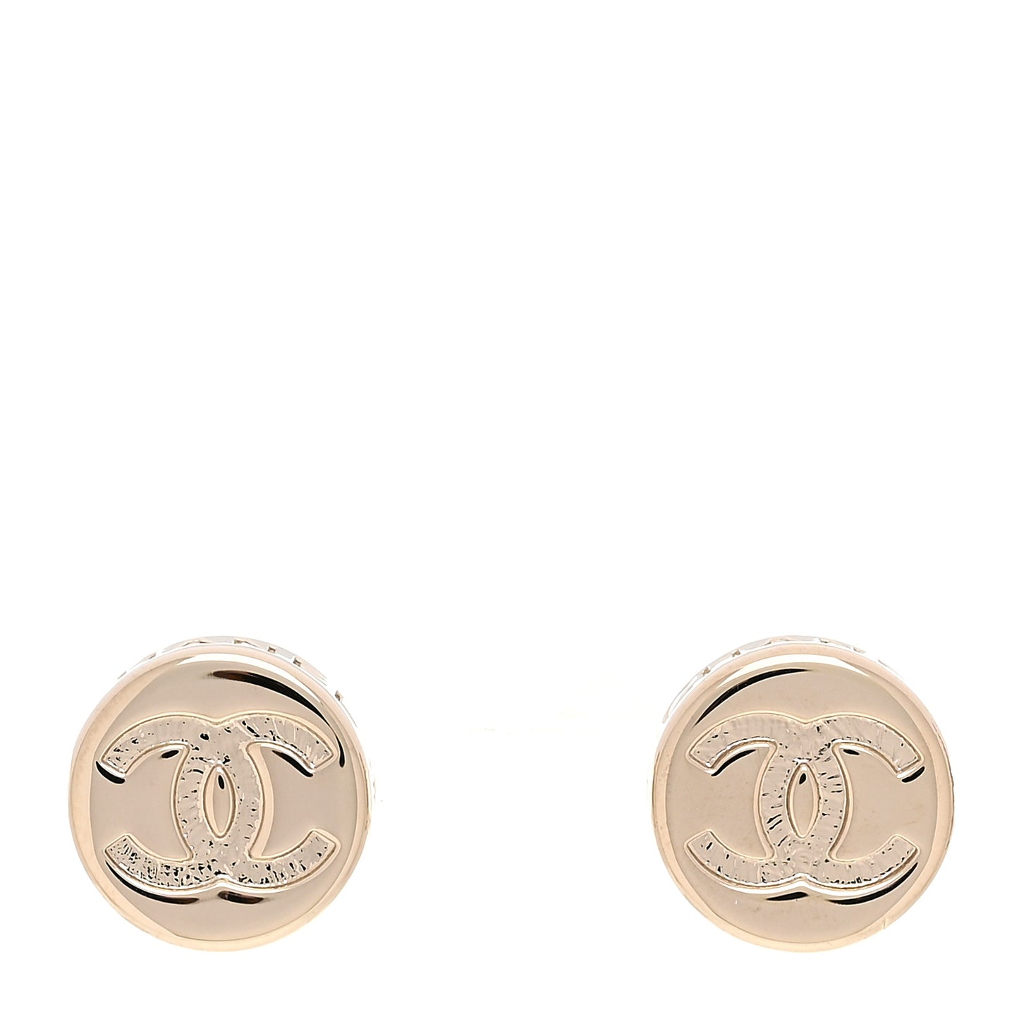 Metal Round CC Earrings Gold