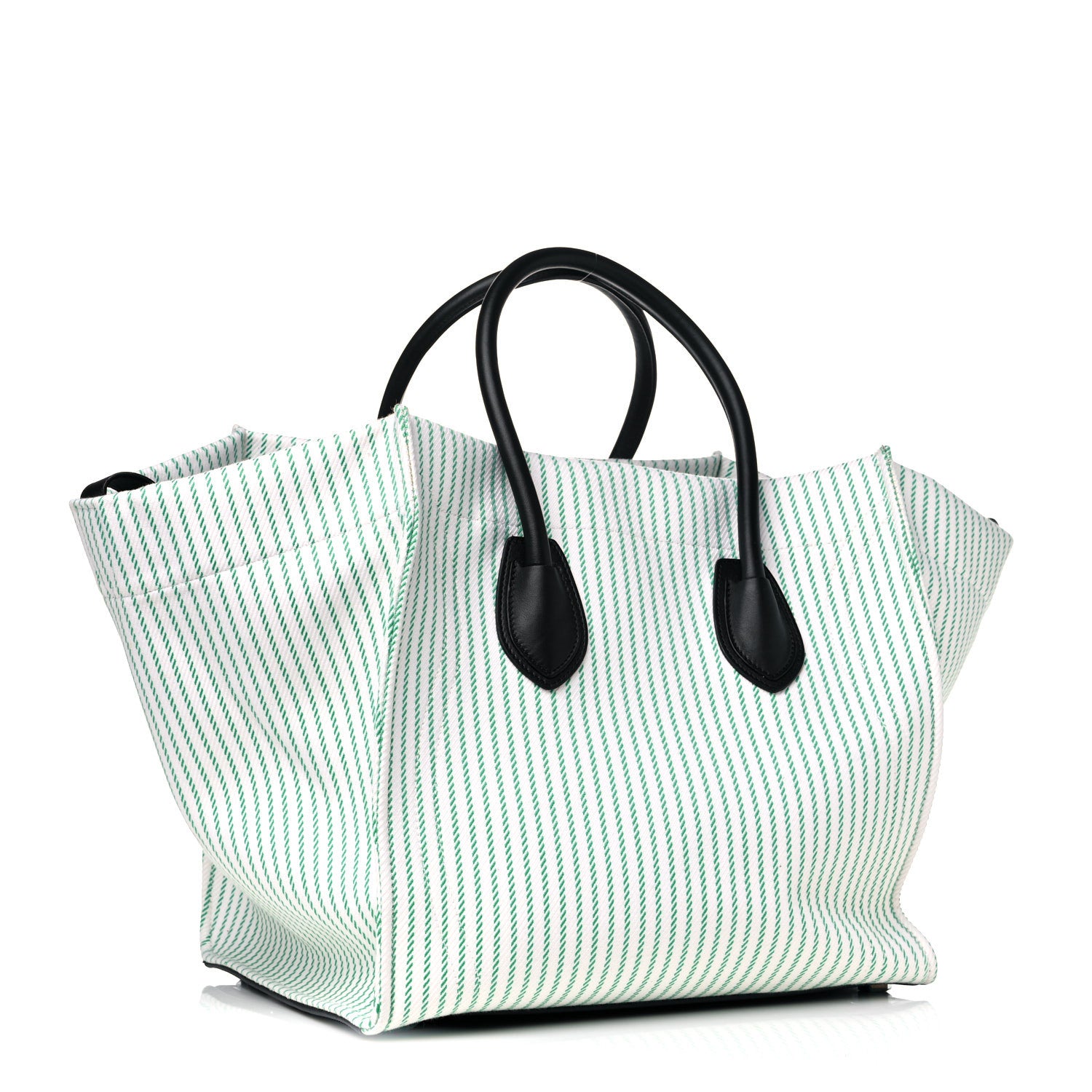 Celine Cotton Canvas Striped Medium Phantom Luggage White Green 2 of 9