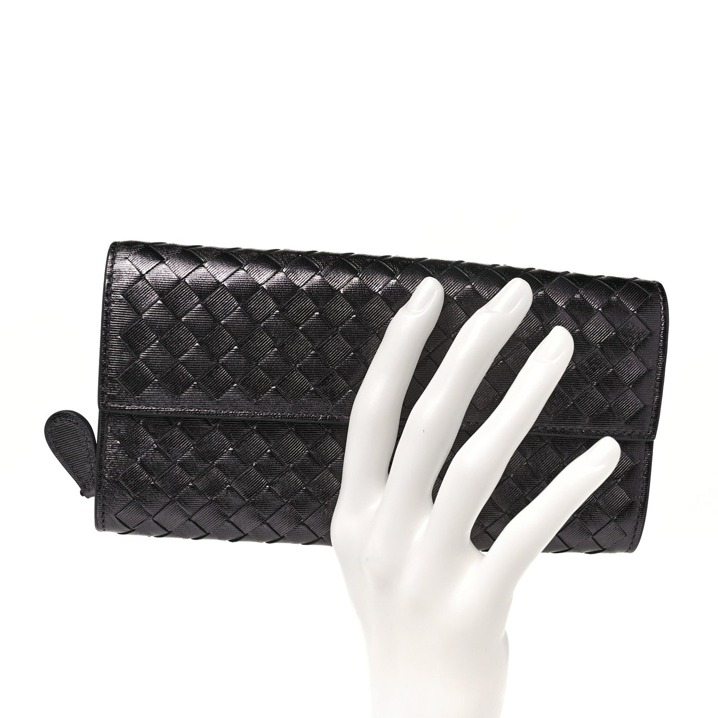 Metallic Grosgrain Intrecciato Continental Flap Wallet Argento Ossidato