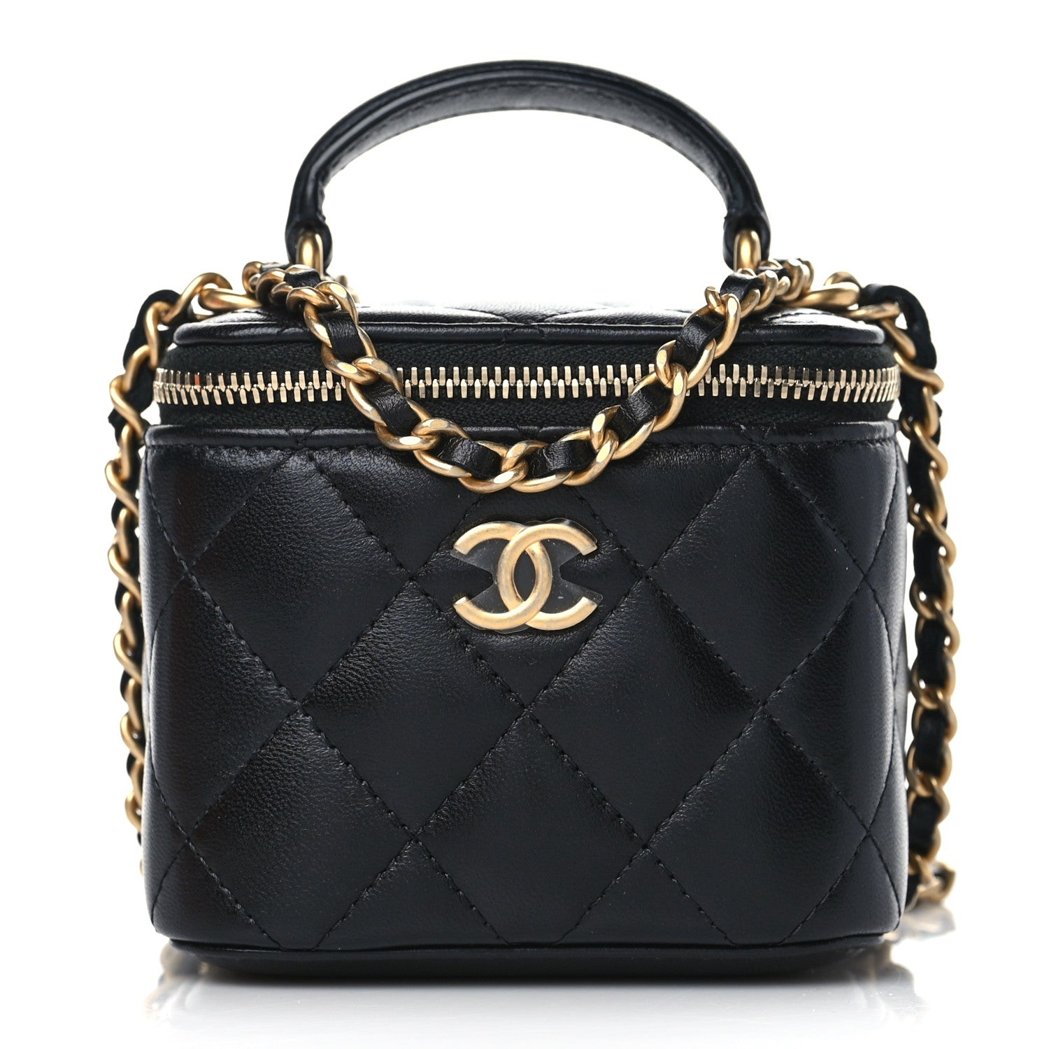 Chanel Lambskin Quilted Top Handle Mini Vanity Case With Chain Black 1 of 9