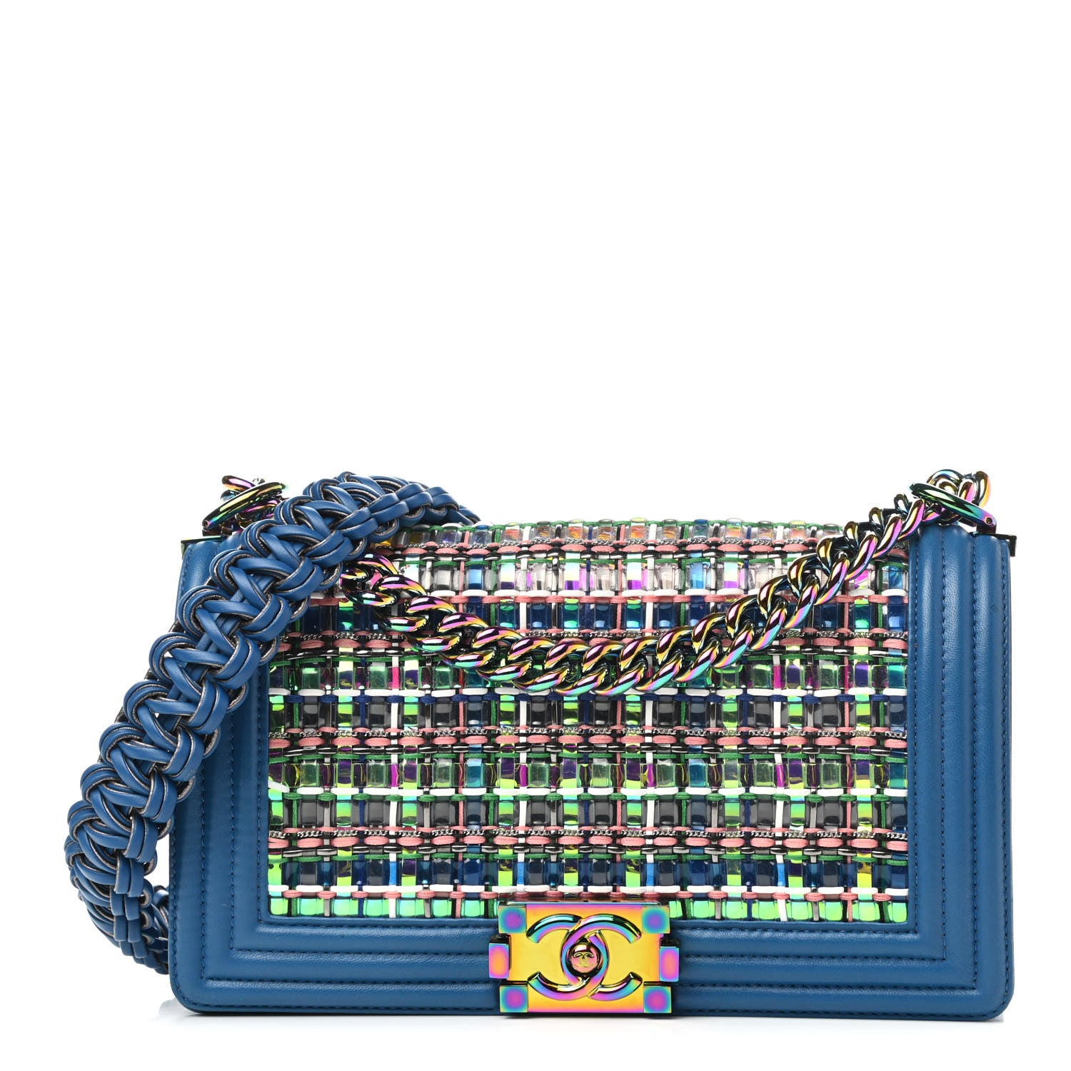 Chanel PVC Thread Woven Medium Boy Flap Dark Blue 1 of 10