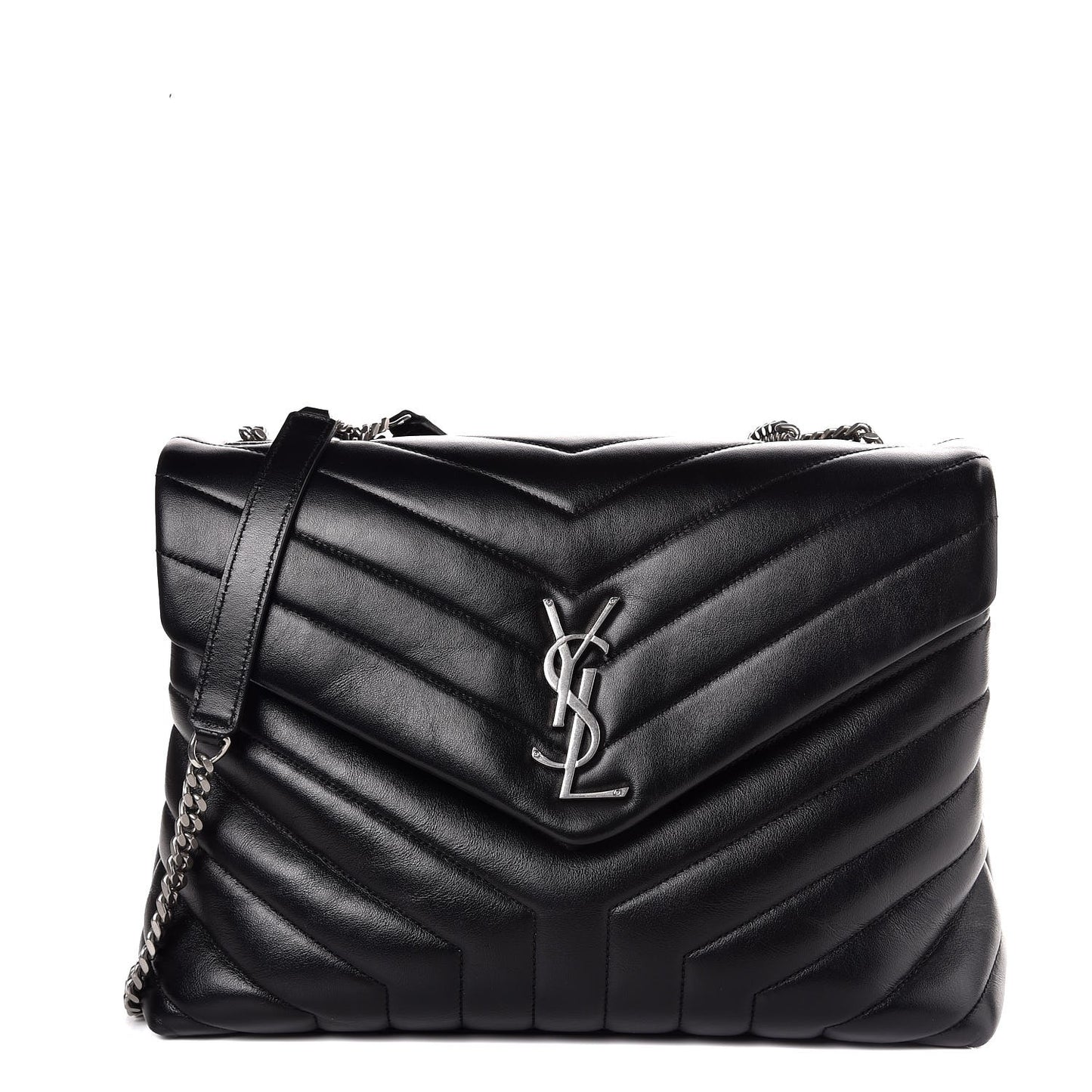 Calfskin Y Quilted Monogram Medium Loulou Chain Satchel Black