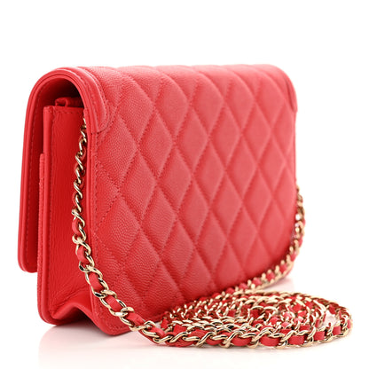 Chanel Caviar Quilted CC Filigree Wallet On Chain WOC Red 3 of 11