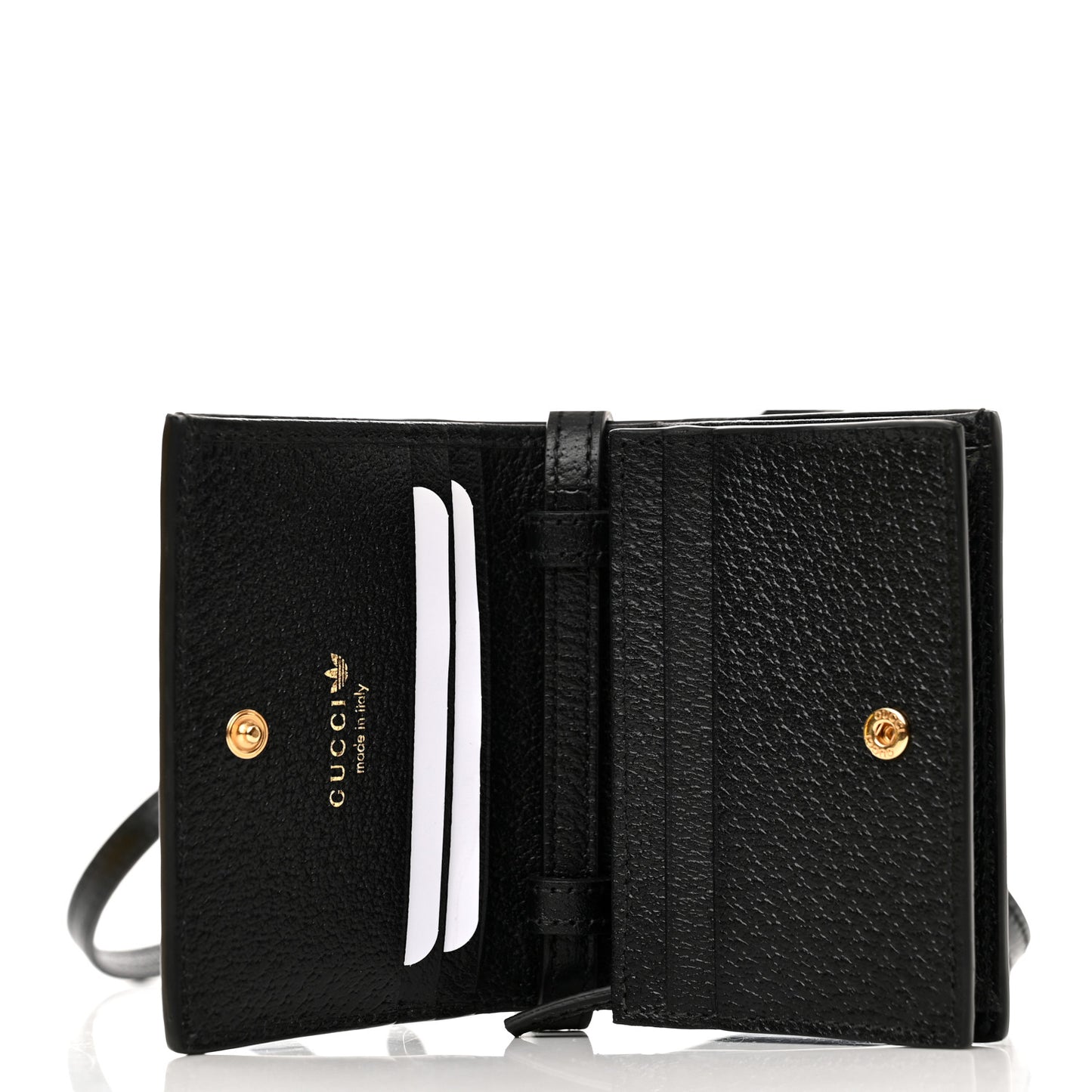 X ADIDAS Textured Dollar Calfskin Trefoil Horsebit 1955 Card Case Wallet With Strap Black Off White