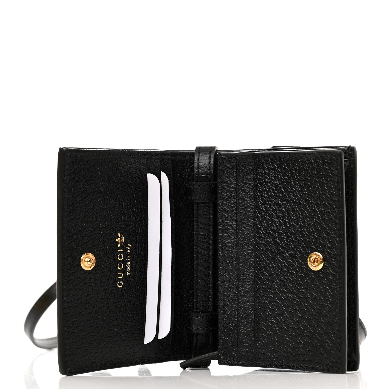 Gucci X ADIDAS Textured Dollar Calfskin Trefoil Horsebit 1955 Card Case Wallet With Strap Black Off White 5 of 10