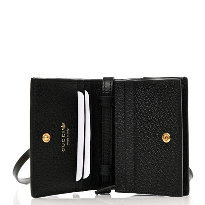Gucci X ADIDAS Textured Dollar Calfskin Trefoil Horsebit 1955 Card Case Wallet With Strap Black Off White 5 of 10