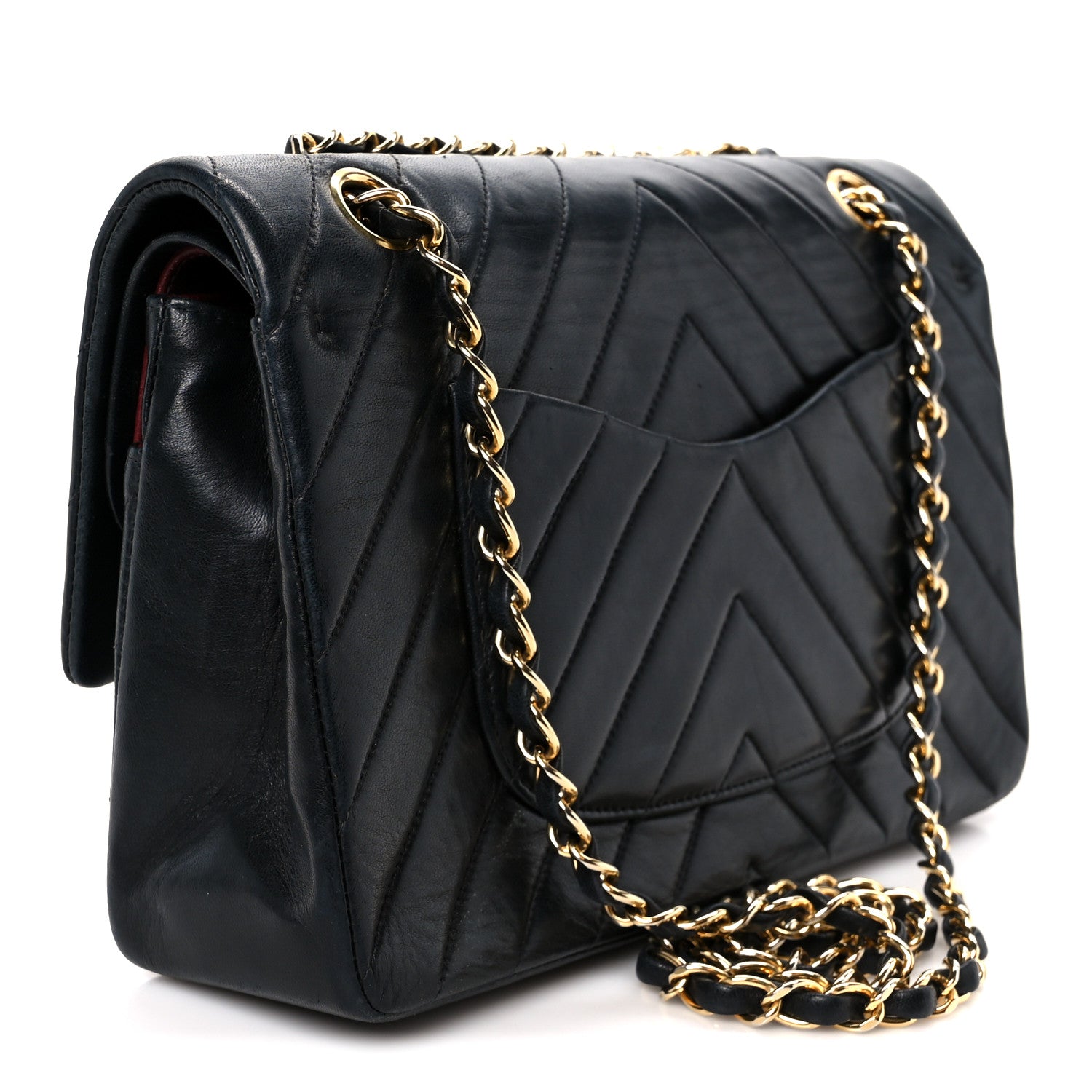 Chanel Lambskin Chevron Quilted Medium Double Flap Black 3 of 12