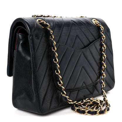 Chanel Lambskin Chevron Quilted Medium Double Flap Black 3 of 12
