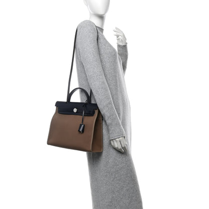 Hermes Vache Hunter Toile Herbag Zip 31 PM Etoupe Bleu Indigo 2 of 12