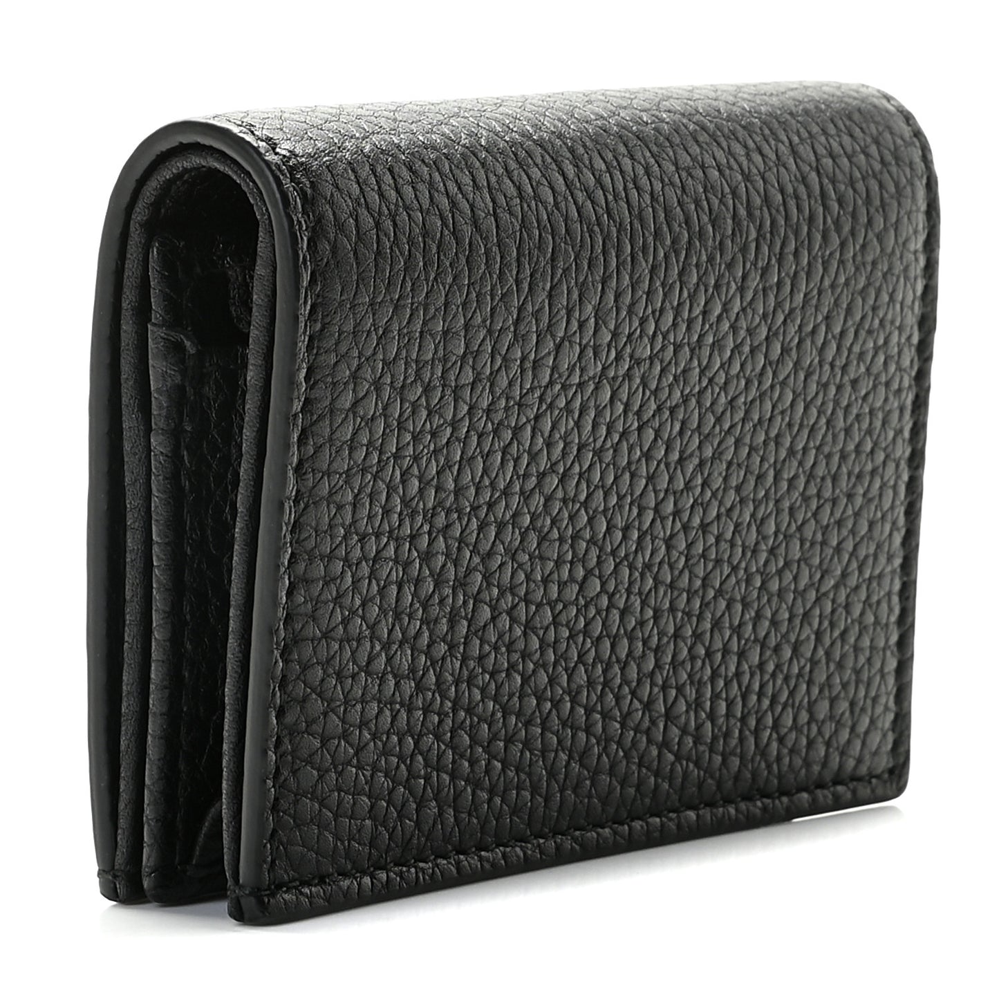 Pebbled Calfskin Animalier Card Case Black