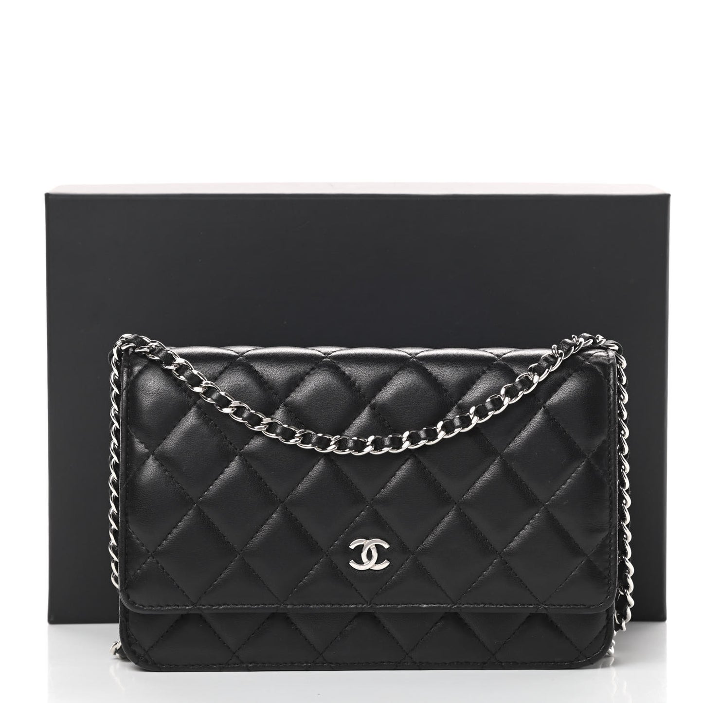 Lambskin Quilted Wallet On Chain WOC Black