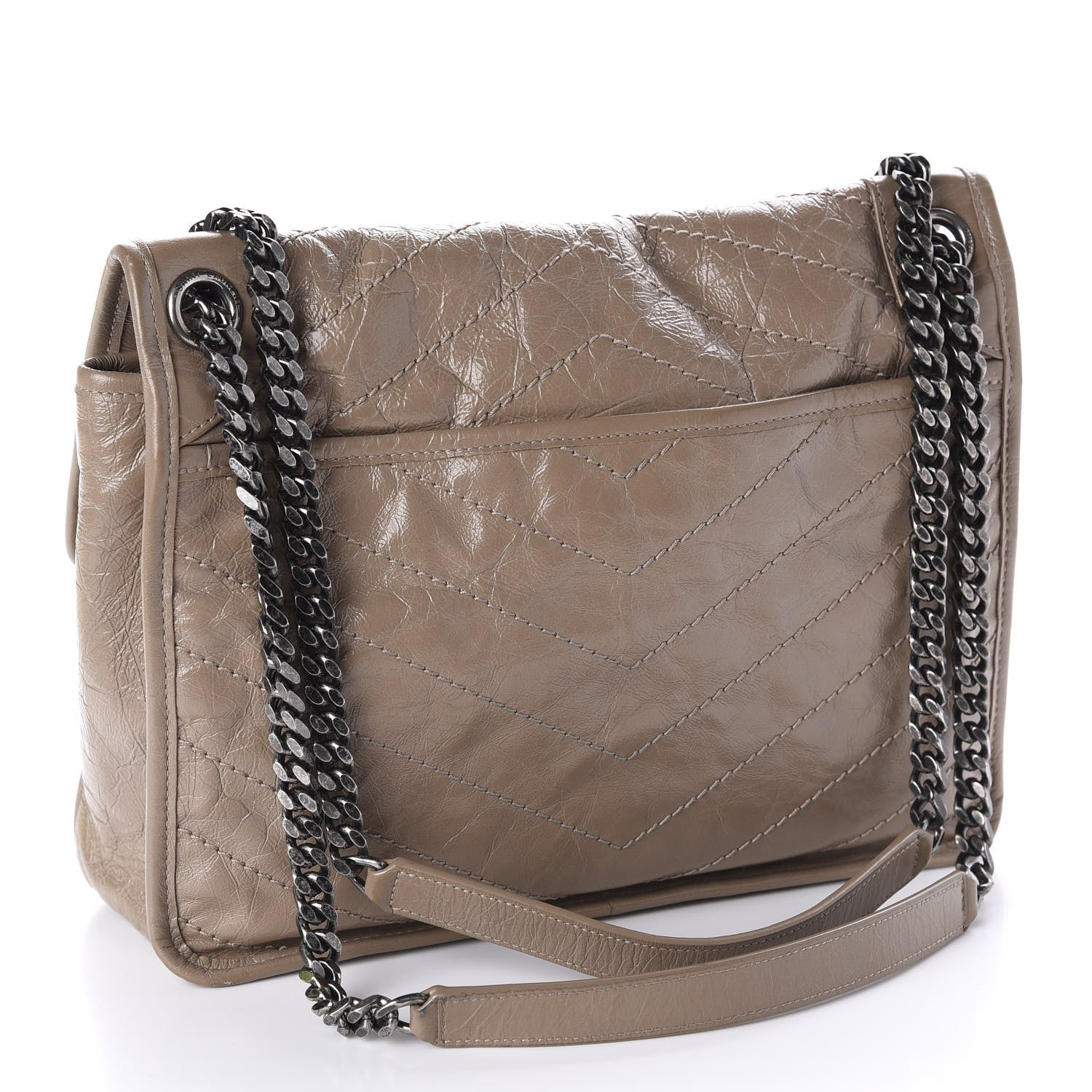 Saint Laurent Crinkled Calfskin Matelasse Monogram Medium Niki Chain Satchel Taupe 3 of 11