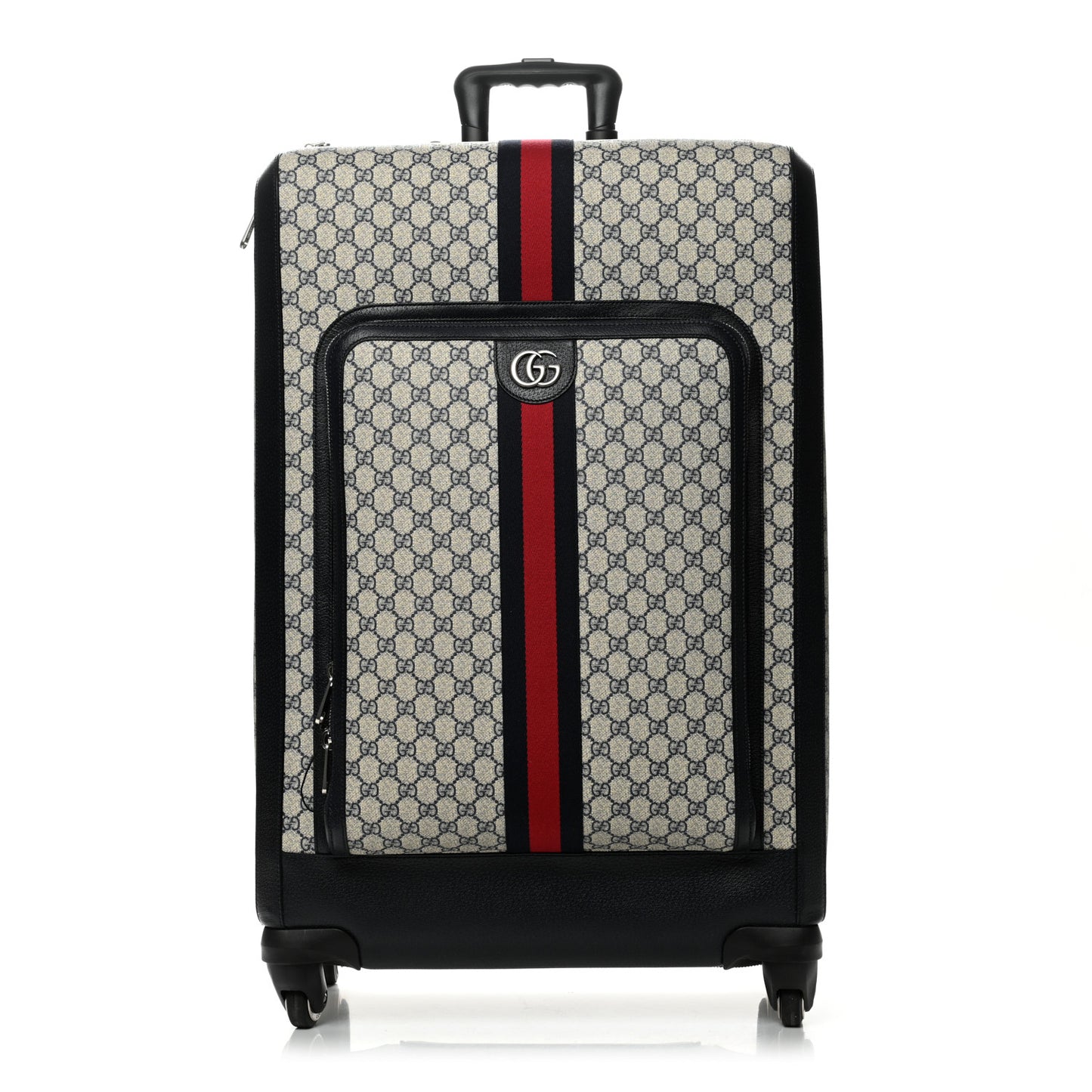 GG Supreme Monogram Textured Dollar Calfskin Web Large Savoy Trolley Suitcase Beige Blue