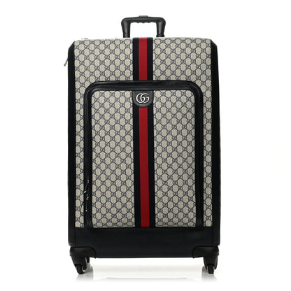 Gucci GG Supreme Monogram Textured Dollar Calfskin Web Large Savoy Trolley Suitcase Beige Blue 1 of 10