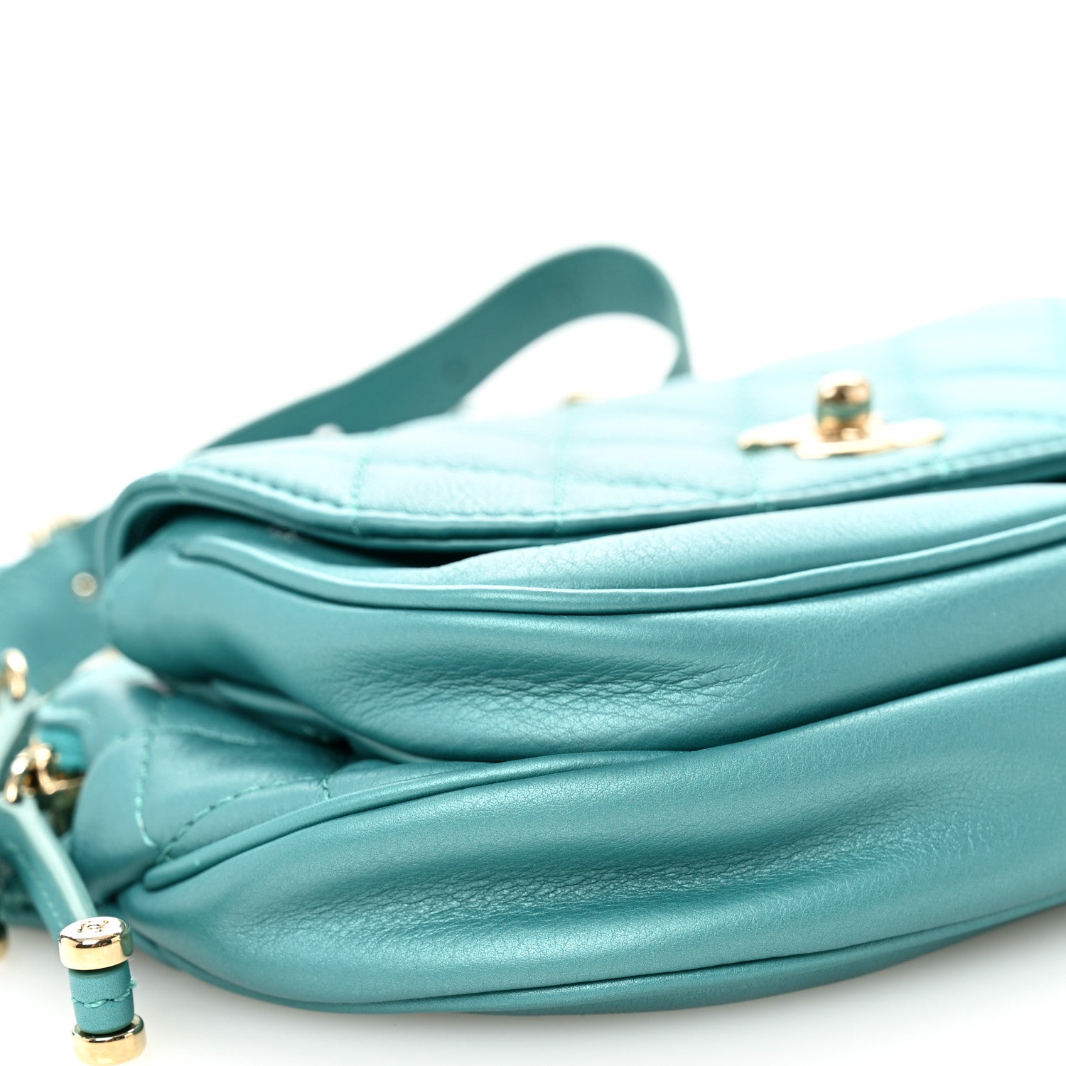 Chanel Metallic Calfskin Flap Chain Waist Bag Turquoise 10 of 11
