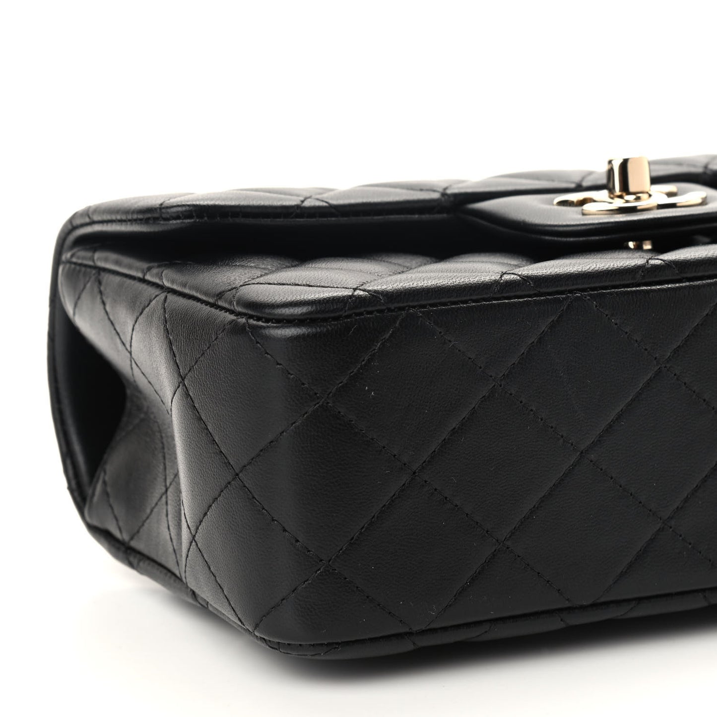 Lambskin Quilted Mini Top Handle Rectangular Flap Black
