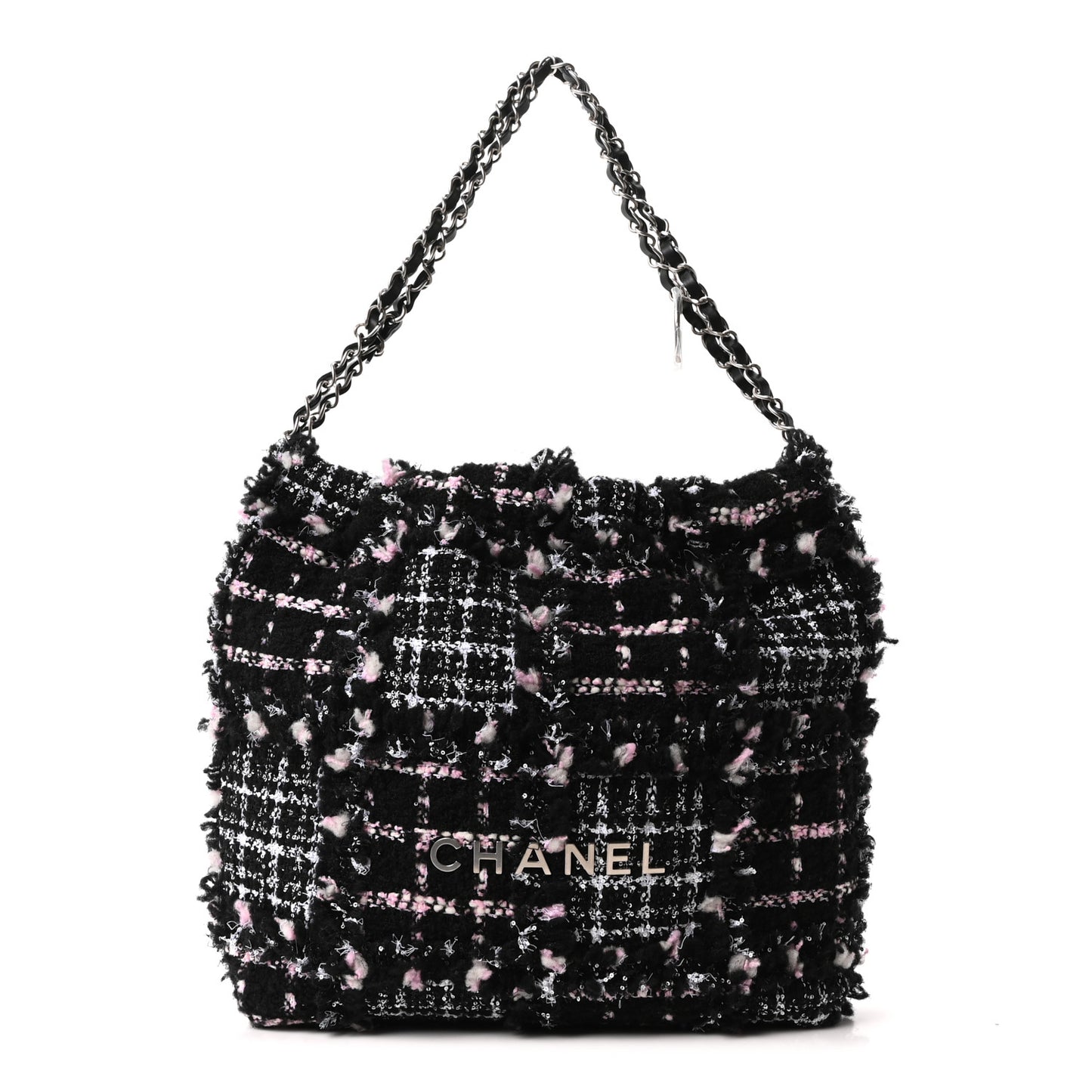Tweed Patchwork Quilted Small Chanel 22 Black Pink White