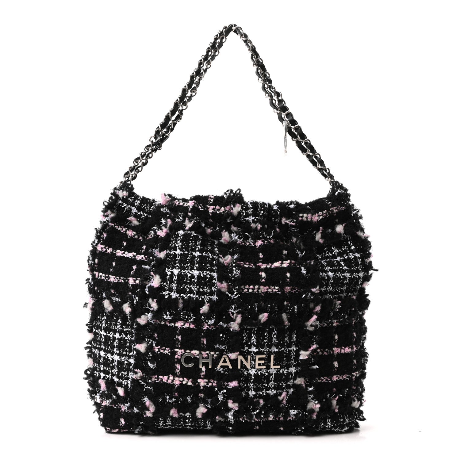 Chanel Tweed Patchwork Quilted Small Chanel 22 Black Pink White 1 of 11