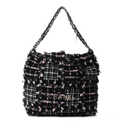 Chanel Tweed Patchwork Quilted Small Chanel 22 Black Pink White 1 of 11