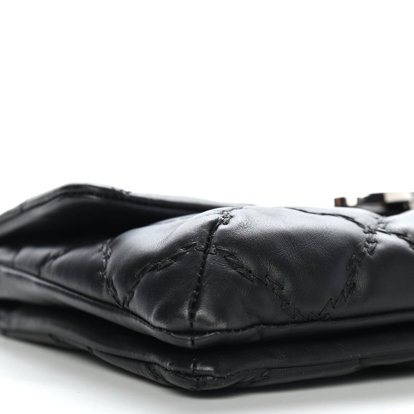Calfskin Quilted Double Stitch Hamptons Clutch with Chain Black