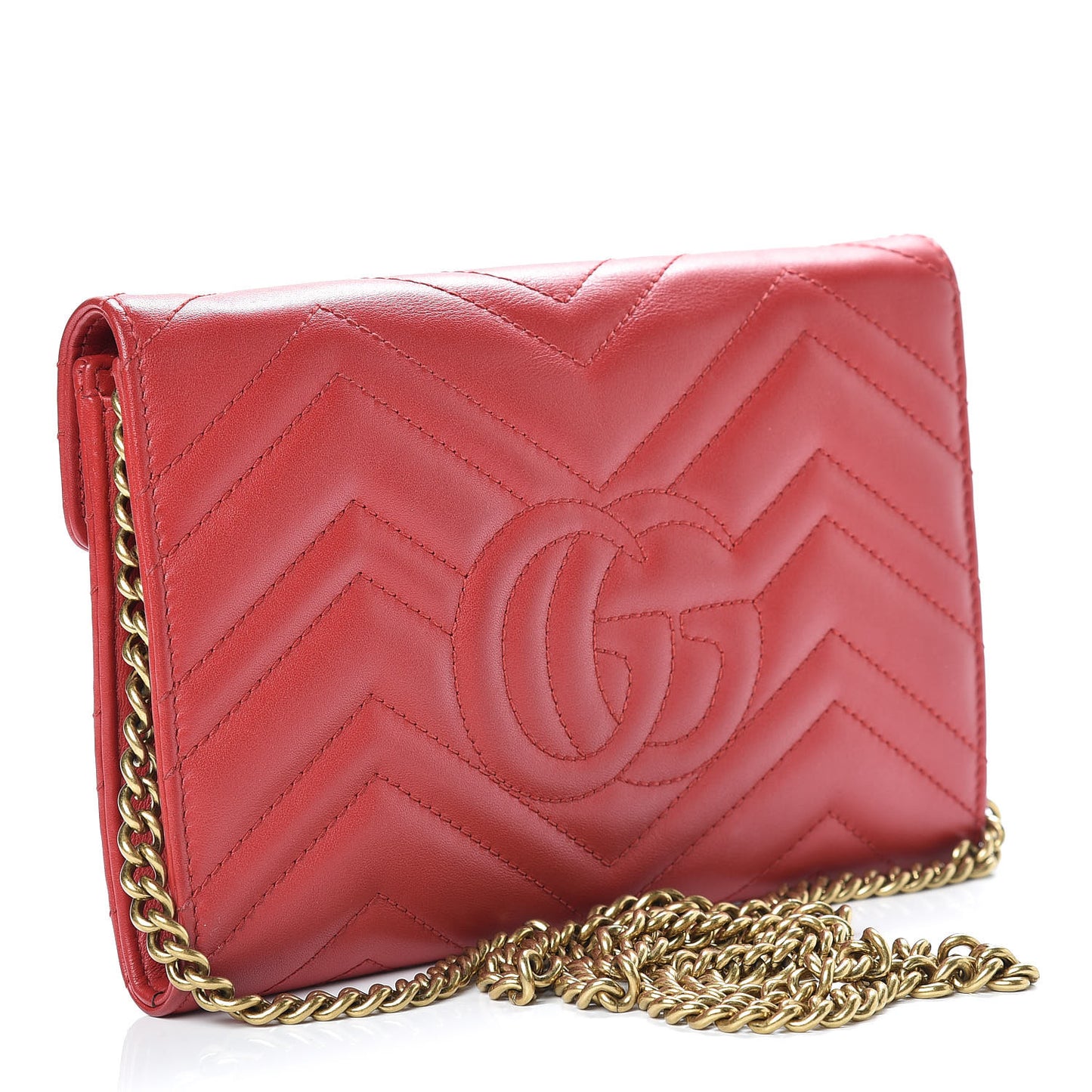 Calfskin Matelasse Mini GG Marmont Chain Wallet Hibiscus Red