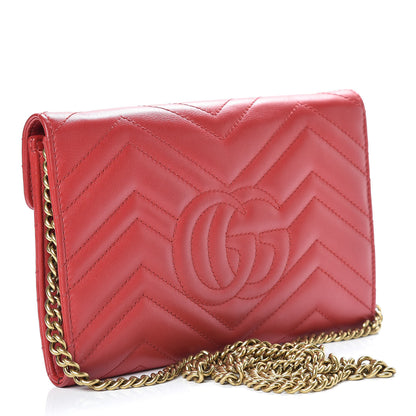 Gucci Calfskin Matelasse Mini GG Marmont Chain Wallet Hibiscus Red 3 of 16
