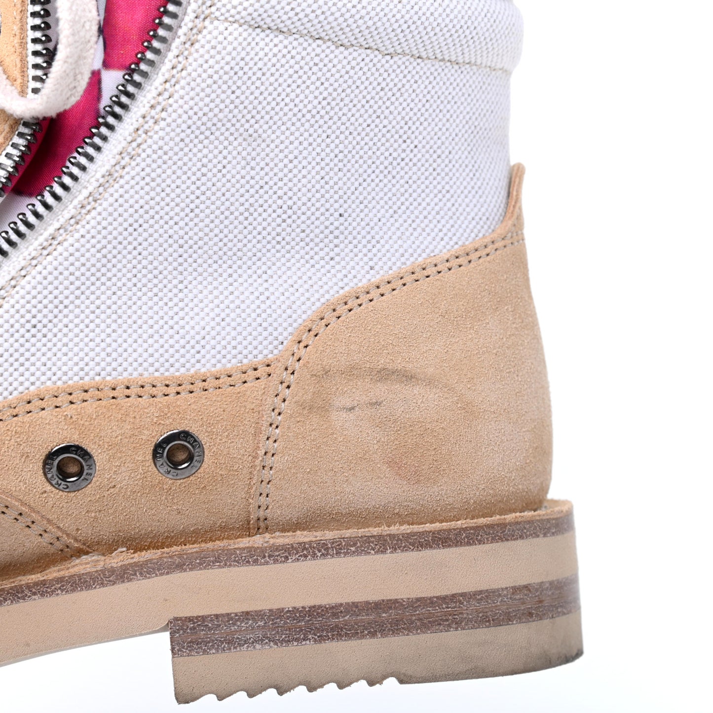 Toile Suede Calfskin CC Lace Up Short Boots 38.5 Light Beige
