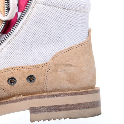 Chanel Toile Suede Calfskin CC Lace Up Short Boots 38.5 Light Beige 17 of 17