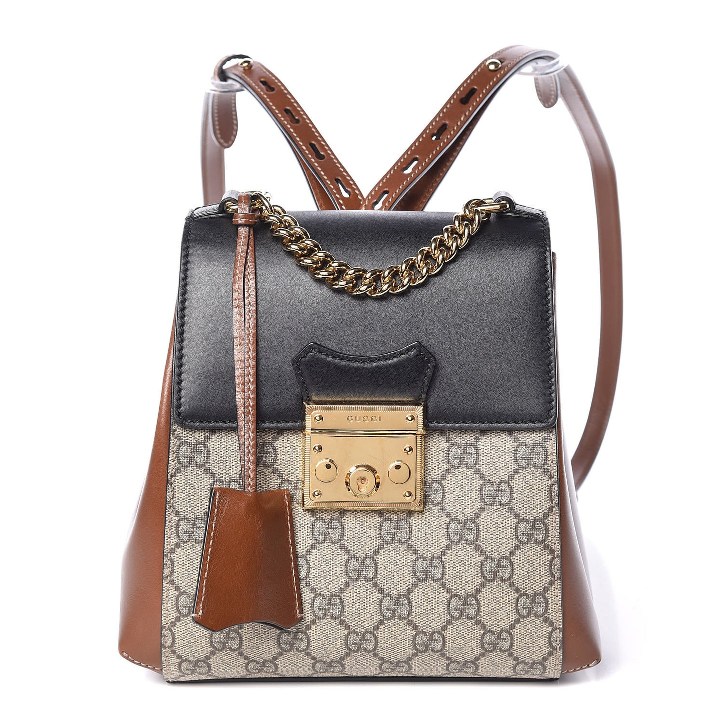 GG Supreme Monogram Calfskin Padlock Backpack Beige Cuir Black