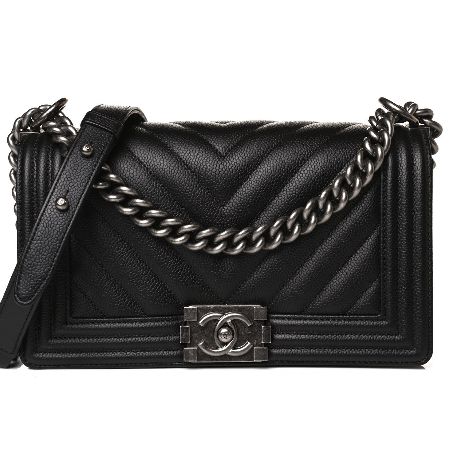 Chanel Caviar Chevron Quilted Medium Boy Flap Black 7 of 16