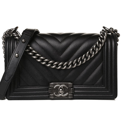 Chanel Caviar Chevron Quilted Medium Boy Flap Black 7 of 16