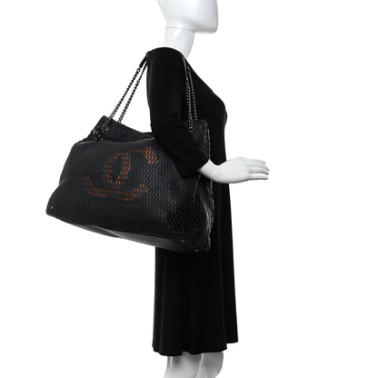 Chanel Calfskin Laser Cut Perforated CC Tote Black 3 of 6