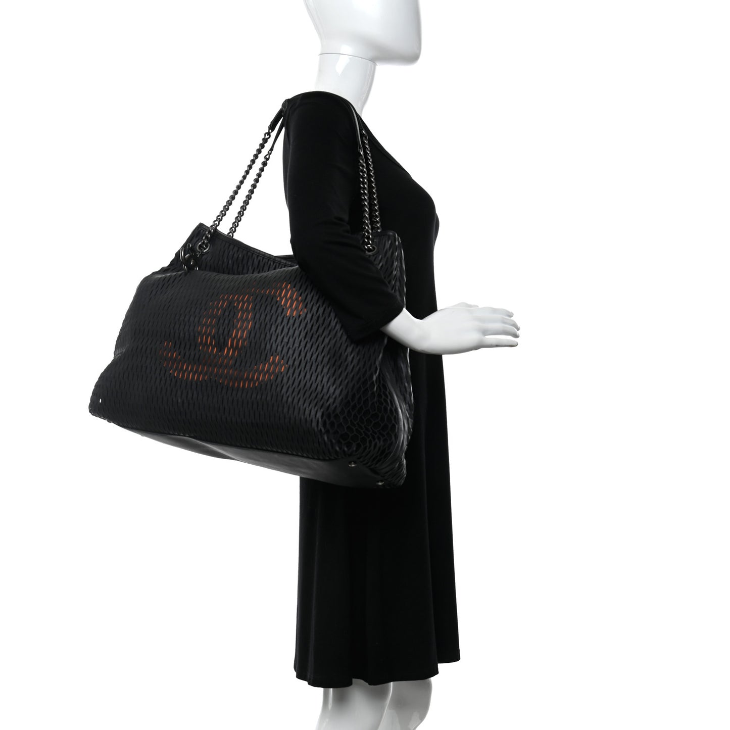 Calfskin Laser Cut Perforated CC Tote Black